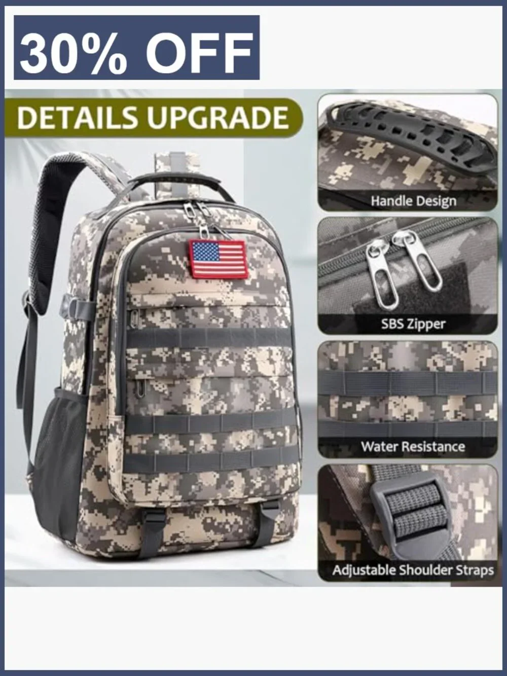 Kids School Backpack with USB Charging Port, Camo Print, 3 Compartments,